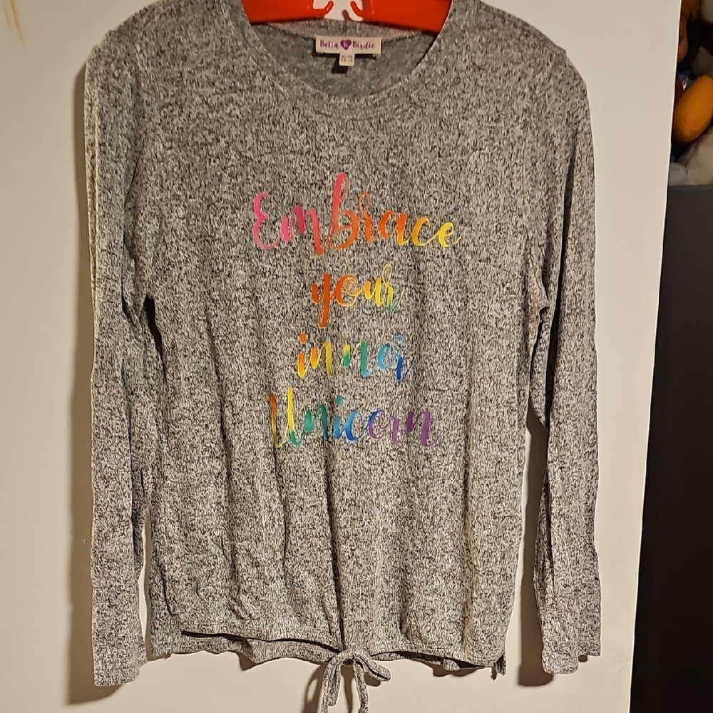 Gray Long Sleeve Kids Tee with Rainbow Text